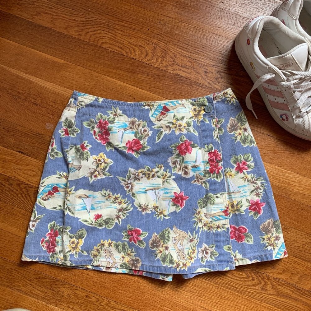 Vintage 1990s Hawaiian Button Lavender Skort